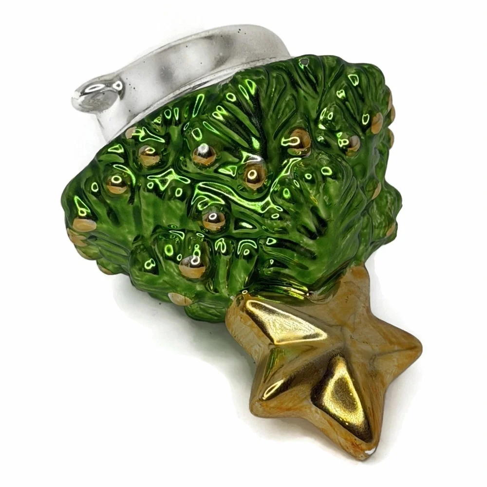 Vintage Allure 1998 Ceramic Metallic Glazed Christmas Tree Teapot